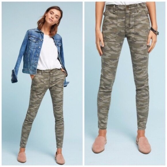 Anthropologie Pants - Anthro Hei Hei Camo Utility Pants Skinny Mid Rise 29 Casual Weekend Coastal Chic